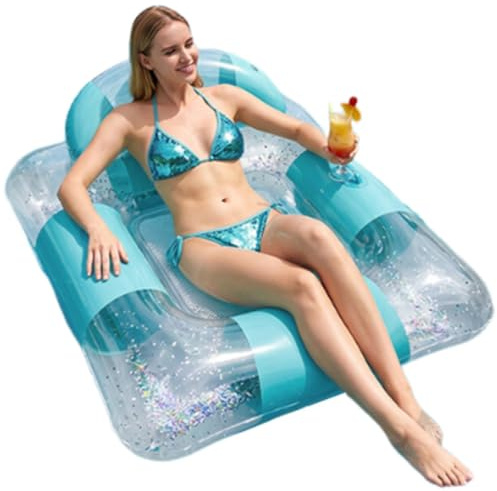 Vuxna pool flyter - stor uppblåsbar hängmatta PVC | Bärbar vattenmadrass med integrerad kudde, gigantisk flytande fåtölj med mjuk, robust bekväm boj och design