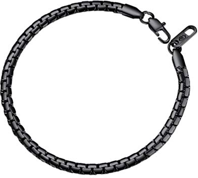 PROSTEEL Herren Biker Punk Rock Armkette 4mm breit massiv Ankerkette 20cm Schwarz Metall plattiert Erbskette Gliederkette, schwarz