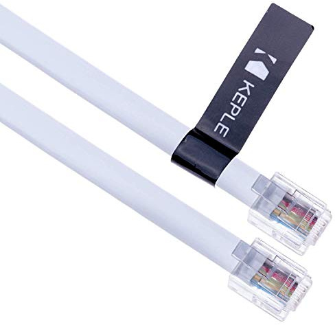 Keple RJ12 a RJ12 Cavo 1m 6P6C Piatto di Estensione Telefonico Spina Da Maschio a Maschio a Rete Fissa Presa Centralino Dati Filo RJ-12 a RJ-12 (Bianco)