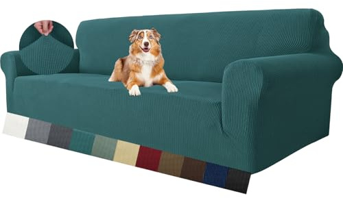 MAXIJIN Super stretch sofföverdrag för 4-sits soffa, extra stor Jacquard husdjur hund möbelskydd, anpassat sofföverdrag för soffa (4-sits, svartgrön)