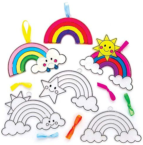 Baker Ross FE148 Rainbow Suncatcher Craft - Pack of 10, Stained Glass Effect For Kids to Decorate and Display for Arts and Craft Activities