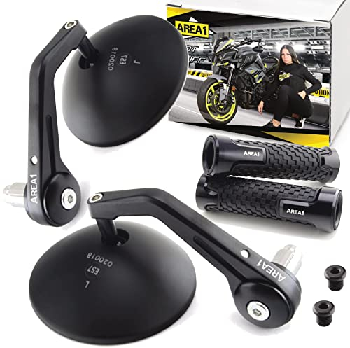 Area1 universal Motorrad Griffe + Lenkerendenspiegel Rückspiegel Paar e-geprüft für z.B. Duke SMC/R MT07 MT09 MT125