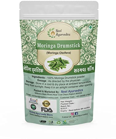 Neel Ayurvedics Moringapulver (Moringa oleifera) - 250 g | Saragva Shing Powder | Moringa trumpinnepulver (paket med 1)
