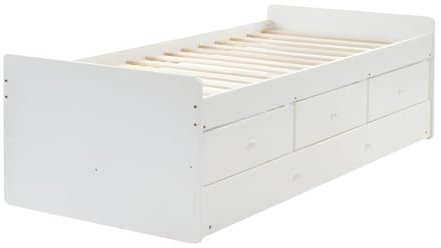Vente-unique - Lit gigogne TITOUAN Avec 3 tiroirs - 90 x 190 cm - MDF et Pin - Blanc -