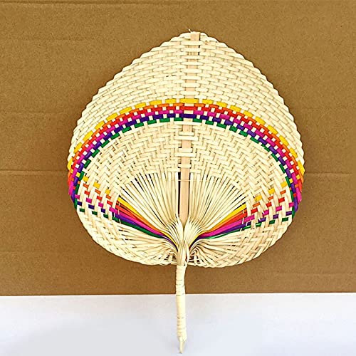 Ventilateur Pliant Nouveau 1Pc Coloré Éventail De Paille Feuille Tressée Feuilles De Palmier Éventail Coloré en Forme De Pêche Éventail Artisanat Chinois Traditionnel Faveur D'été Cadeau Éve