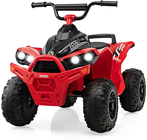 HONEY JOY 12V Ride On ATV, Battery Powered Electric Vehicle for Kids with Tread Tires, Forward/Backward, Horn, Music, Lights, High/Low Speed, 4 Wheeler Ride On Quad, Gift for Boys Girls (Red)