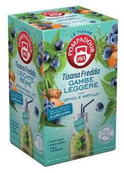 Pompadour® | Infuso a Freddo Ortica e Mirtillo - 18 Filtri (45 Gr) | Infusioni Acqua Fredda per Gambe Leggere No Caffeina
