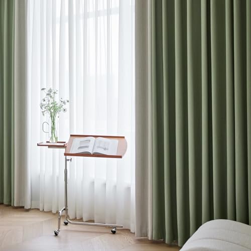 Vorhänge Verdunkelnd Schlafzimmer Hellgrün und Heller Kaffee mit Ösen 160 cm Lang, Jacquard Einfarbiges Patchwork Fenster Gardinen Chenille 2er Set Verdunklungsvorhänge für Wohnzimmer, 160x132 cm