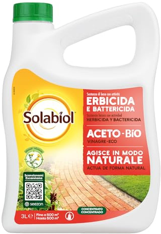Solabiol aceto. Preparato con attività erbicida e battericida. Concentrato. Supporta la rimozione delle erbacce e la disinfezione degli utensili da taglio da giardino. 3 L.