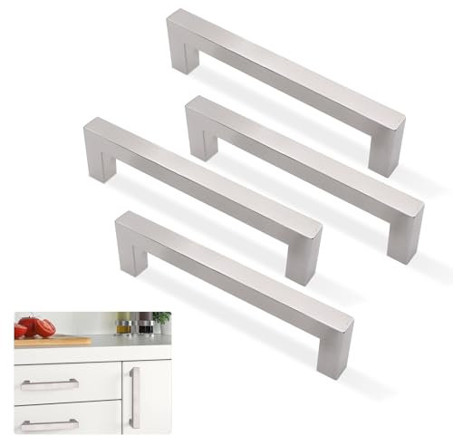 HTRTRR 4 Stück Möbelgriffe Griffe, 128MM Möbelgriffe Set, Edelstahl Schrankgriffe Modern, für Schublade, Tür, Möbel und Küchendekoration (Silbrig)