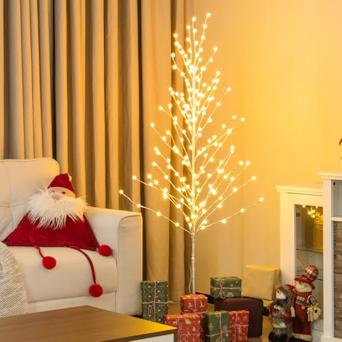 SOARS Decoration Noel, Arbre Lumineux 155 CM, 168 Lumières LED Blanc Chaud, Boules à Bulles Exquises, Base Métallique Solide, 4 Piquets au Sol, Decoration Noel Exterieur & Interieur pour Salon, Cour