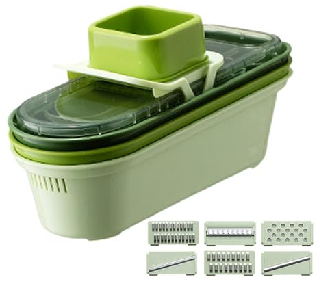 Taglia Cetrioli Tritatutto Multifunzione Da Cucina, 6 Lame, 3 Cestelli
