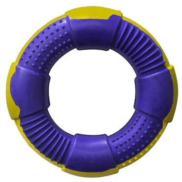 DUR Medium Ring Dog Tug Toy, Purple/Yellow, Blackberry Scent, Durable Recycled Rubber – Interactive and Near Indestructible Dog Chew Toy for Boredom, Teeth Cleaning, Puppy Teething & Playtime, 13cm