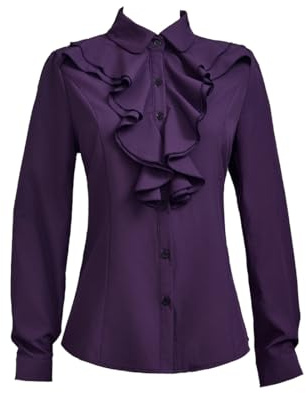 Taiduosheng Chemisier habillé à manches longues en dentelle pour femmes - Blouses de travail pour femmes avec volants et boutonnage, violet, 38