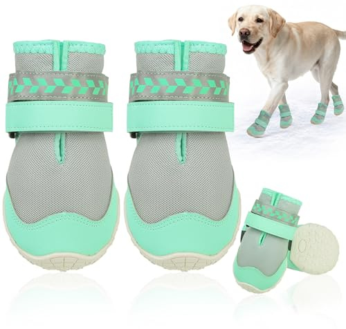 SCENEREAL Anti Slip Dog Shoes for Large Dogs, Medium Sized Dog Boots & Paw Protectors for Winter Snowy Day, Outdoor Walking, Water-Resistant in Rainy Weather, Indoor Hardfloors Skid-Resistant Sole