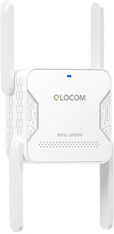 QLOCOM 2025 Nouveau WiFi 6 Repeteur WiFi Puissant, AX1500Mbps Amplificateur WiFi Couvre jusqu'à 150 m², WiFi Booster avec Un Port Ethernet, Compatible avec Toutes Les Box Internet
