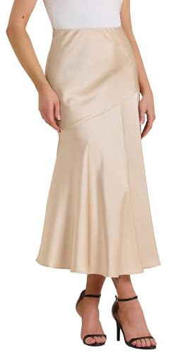 Allegra K Mujer Falda Maxi de Satén Elegante Fluida de Cintura Alta Otoño | Acabado Lustroso y Suave Dobladillo de Sirena Crea una Silueta Favorecedora Perfecto para Fiestas y Bodas
