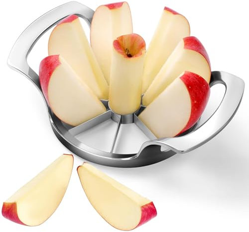 Affettatrice per mele in acciaio inox, divisore per frutta a 8 lame, extra large, color argento, tagliapasta in acciaio inox, tagliapasta per frutta fino a 4 pollici, 17 x 9 x 6 cm