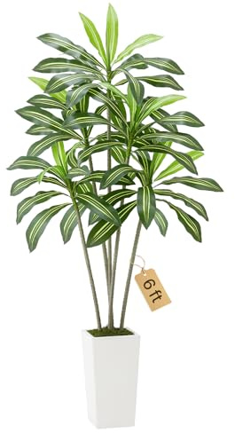 VEVOR Dracena Artificiale 1829 mm, Palma Tropicale Finta con Vaso Alto Bianco, Pianta Finta in Seta da Pavimento in Vaso, Grandi Alberi per Casa, Ufficio, Soggiorno, Decorazione Interna ed Esterna