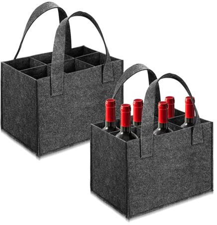 Flaschentasche 6 Flaschen, 2 Stück Filz Flaschenträger mit Griff, Flaschenträger Filz mit Trennwänden, Wiederverwendbare Flaschentasche für Wein Getränke Weinflaschen Bottle(24*16*18cm/Dunkelgrau)