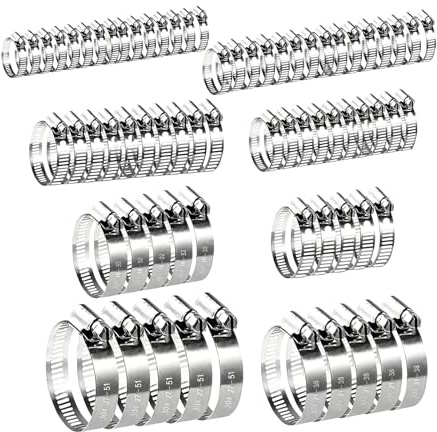 80 Pezzi Fascette Stringitubo Set: Set Di Fascette Stringitubo Regolabili, 8 Misure, Fascettes a Vite in Acciaio Inox per Lavatrice, Giardino, Tubi Gas, Tubi Piscina, Acqua, Auto (Argento)