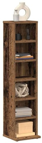 LoogCape CD-hylla gammalt träutseende 21 x 20 x 88 cm trämaterial mångsidigt användbar för vardagsrum sovrum TV-bräda förvaringsutrymme kabelhantering