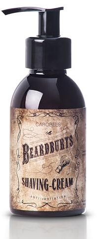 Beardburys Shaving Cream | Crema da barba e baffi per pelli sensibili. Schiuma da barba con Aloe Vera e Vitamina E per uomo. Gel delicato e rinfrescante con aroma mentolato. 150 ml