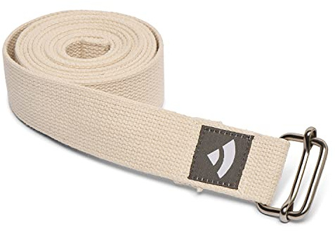 Bodhi ASANA Belt | Correa de yoga 100% algodón | Práctico accesorio de yoga para estiramiento | Correa de yoga con hebilla deslizante de metal | Principiantes y avanzados | 250 x 3,8 cm | Natural