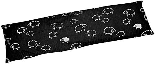 Heubergshop Seersucker Seitenschläferkissen Bezug 40x145cm - Kleine Schafe und Lämmer in Schwarz Weiß - 100% Baumwolle Stillkissenbezug (SB-99/1)