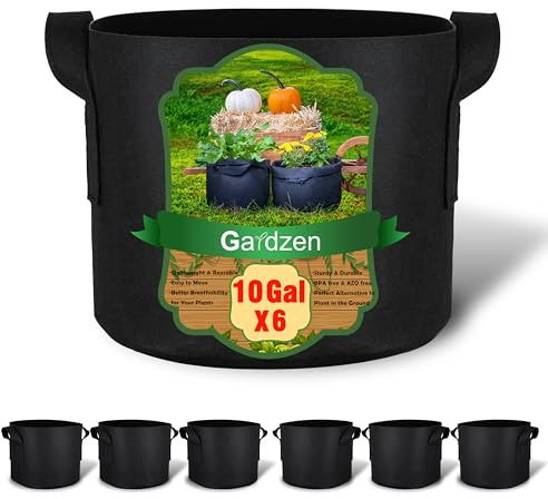 Gardzen 6-Pack 10 Gallon Grow Bags, Aeration Fabric Pots with Handles, Heavy Duty Cloth Pots for Plants