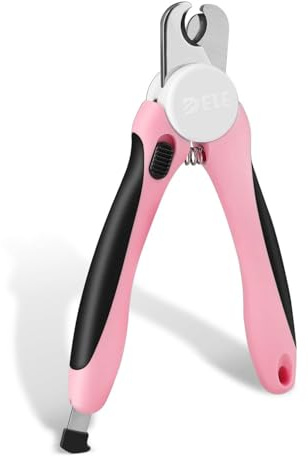 Flexzion Pet Nail Clippers for Dogs & Cats - Stainless Steel Blade Cat Nail Trimmer with Stored Nail File, Safety Guard, Easy Grip Handle - Dog Nail Clippers for Large Dogs, Medium Small Breeds, Pink