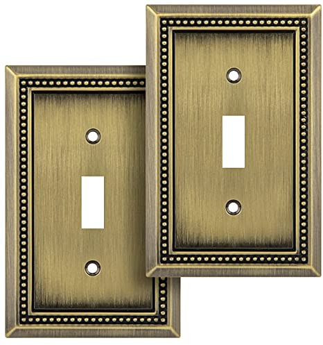 Henne Bery Sunken Pearls Heavy Duty Decorative Wall Plate Switch Plate Outlet Cover (Single Toggle, 2 Pack, Antique Brass)