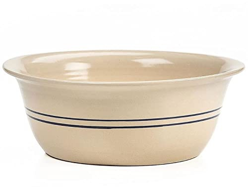Martinez Pottery Heritage Hand Turned Blue Stripe Natural Stoneware Wash Basin Decorative Bowl