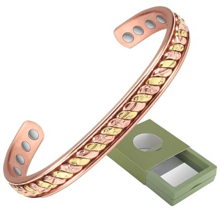 YINOX Kupfer-Armband, zweifarbig, Gold und Rotgold, magnetisch, Kupfer-Armbänder für Damen