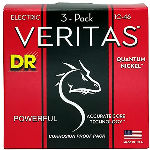 DR Strings Veritas Coated Core Technology Electric Guitar Strings, Medium 10-46, 3-Pack (VTE-10-3PK)