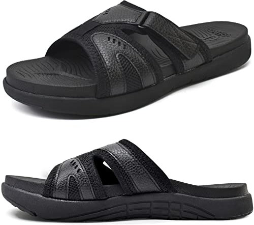 COFACE Mens Sport Recovery Sandals Plantar Fasciitis Soft Cushion Lightweight Arch Support Orthotic Slides for Men AllBlack Size 11