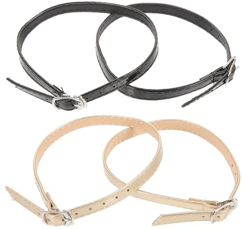 Healifty 2 Pairs Detachable Ankle Straps for High Heels, Anti-Slip PU Leather Shoe Strap with Buckle for Women Pumps Sandals, Patent Black & Gold