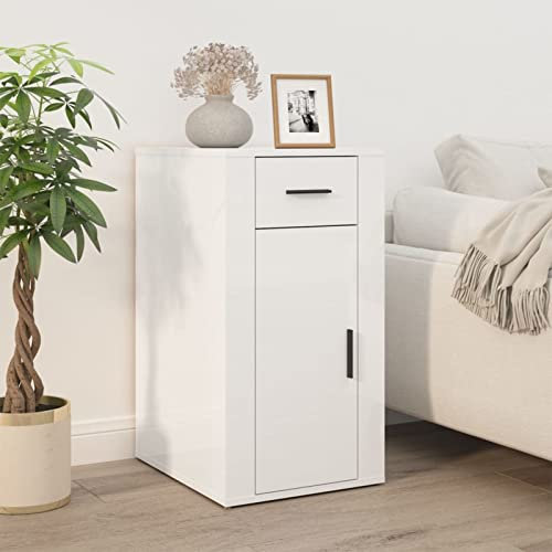 Homgoday Desktop Cabinet Plywood Gloss White 40x49x75cm