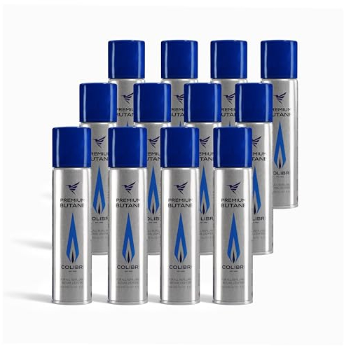 Colibri – Butangas 12 X 300 ml Multipack, zum Nachfüllen von Feuerzeugen, Flambierbrennern, Küchenbrennern, Bunsenbrennern & Co – Feuerzeuggas Nachfüllflasche mit 99,9994% reinem Premium Butangas