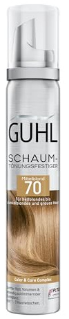 Guhl Vernice resistente alla schiuma – Colore 70 – Biondo medio – Per capelli da biondo chiaro a biondo scuro e grigi – Tenuta delicata, volume e lucentezza – Può contenere da 1 a 3 lavaggi