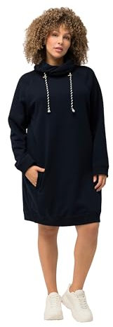Ulla Popken Damen Sweatkleid, Stehkragen, Langarm, Taschen Kleid, Marine, 52-54