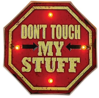 FOREVER Light Metal Cartel Retro LED Don't Touch Cartel grande 29,5 x 29,5 cm Cartel luminoso para habitaciones, garajes, bares, luz nocturna, espacios abiertos en la entrada, regalo