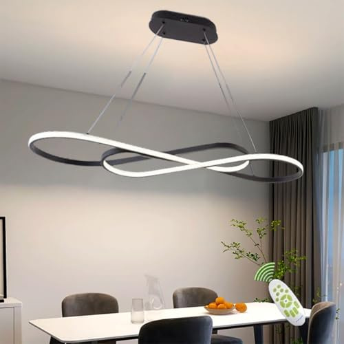 ASJK Suspensions LED Modernes, Lampe de salle à Manger Suspendue, Lustre 54W avec Télécommande, Suspension pour les Cuisines, Salles à manger, Salons. Noir