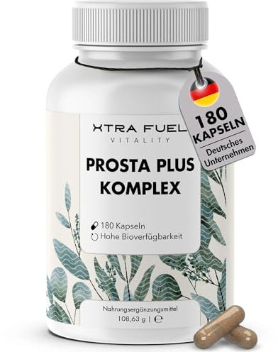 Prosta Plus Komplex - 180 Prostata Kapseln hochdosiert - einzigartige Formel aus Kürbiskern-, Sägepalmen-, Brennnesselwurzelextrakt mit Zink, Vitamin E & Selen - geprüfte Prostata Komplex Kapseln
