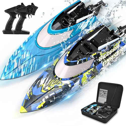 BEZGAR Remote Control Boat, 2 Packs 12 inch RC Boat Fast Speed 30KPH, TX2P1 | with Portable Suitcase for Lakes & Pools & Salt Water, Summer Toys for Adults, for Kids Boys Age 8-12 Years Old