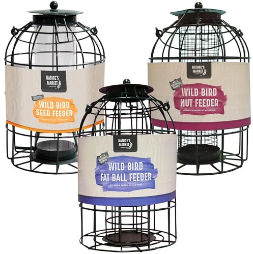 Squirrel & Bird Feeders Fat Ball, Nut & Seed Feeder With Bird Cage Metal Hanging Weather Resistant Safe Guard Wildlife Birds For Outdoor Garden (Fat Ball Feeder)