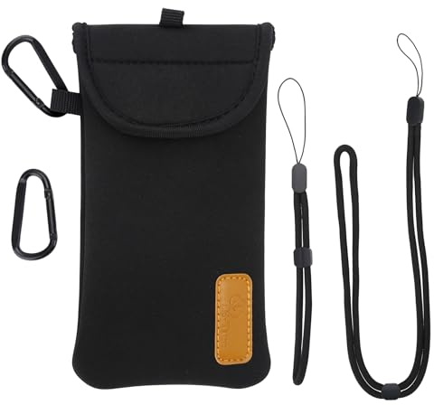 DOB SECHS Chaussette de téléphone en néoprène avec 2 mousquetons, cordon et dragonne, pour randonnée et voyage, convient aux téléphones jusqu'à 6,9