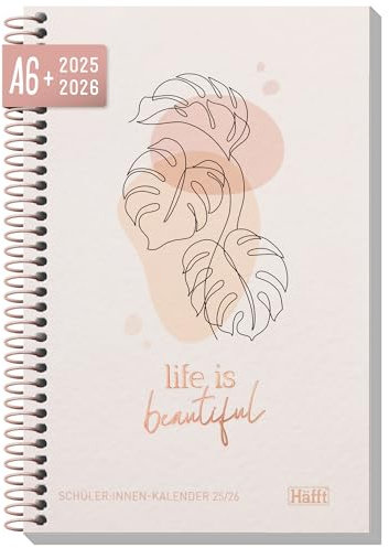 Häfft® College-Timer Mini A6 + 2025/2026 Life is beautiful Schülerkalender klein, Schulplaner, Hausaufgabenheft, Schülerplaner - nachhaltig & klimafreundlich