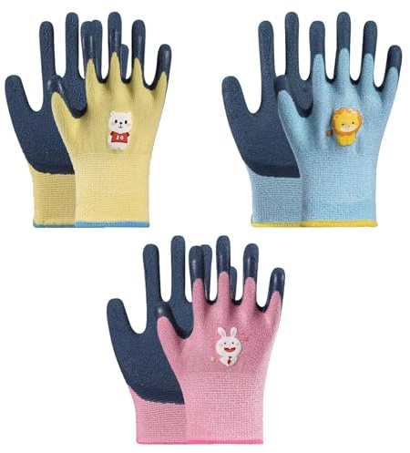 Embhlitfe 3 guanti da giardinaggio per bambini dagli 8 ai 12 anni, guanti da giardinaggio per bambini, guanti da lavoro per bambini, comodi guanti da giardino per bambini, guanti da lavoro per bambini