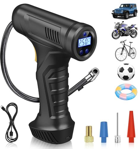 Flinctronic Elektrische Fahrradpumpe, Elektrische Luftpumpe Fahrrad Akku Kompressor, Mini Tragbarer Luftkompressor, Reifenpumpe für Auto Motorrad Bälle, USB-Powerbank(150 PSI/10,3 bar, LED, Autostop)